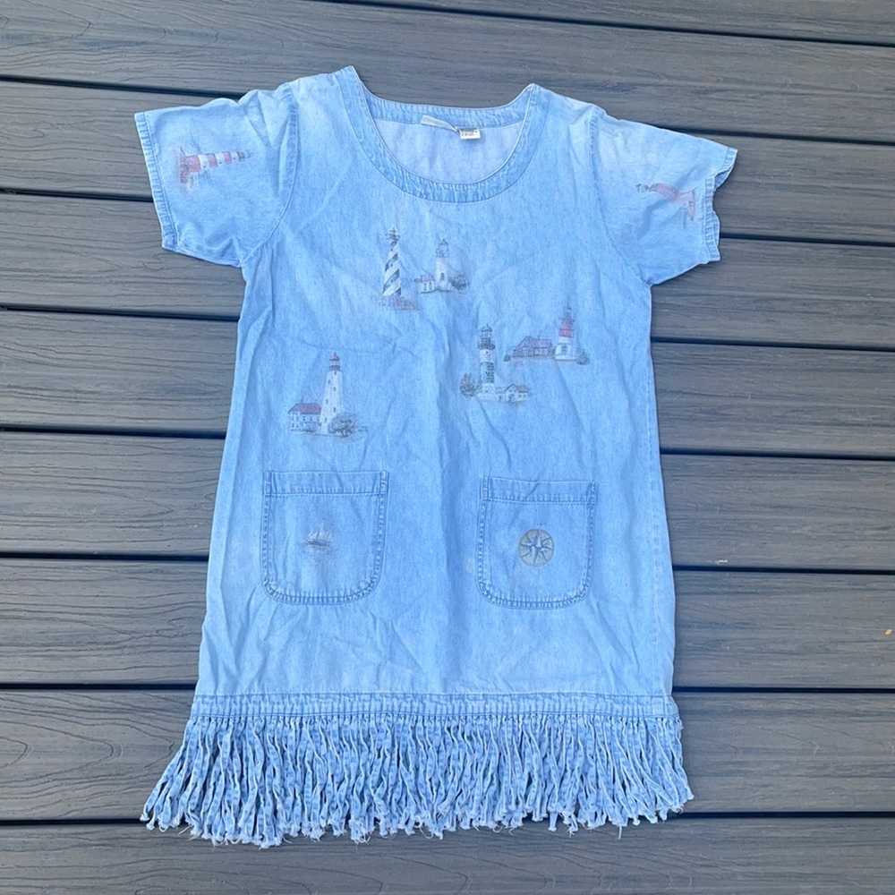 Lighthouse Denim Dress with Fringe Bottom